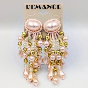 Vintage N.W.T. Pink and Gold Beaded Fringe Earrings